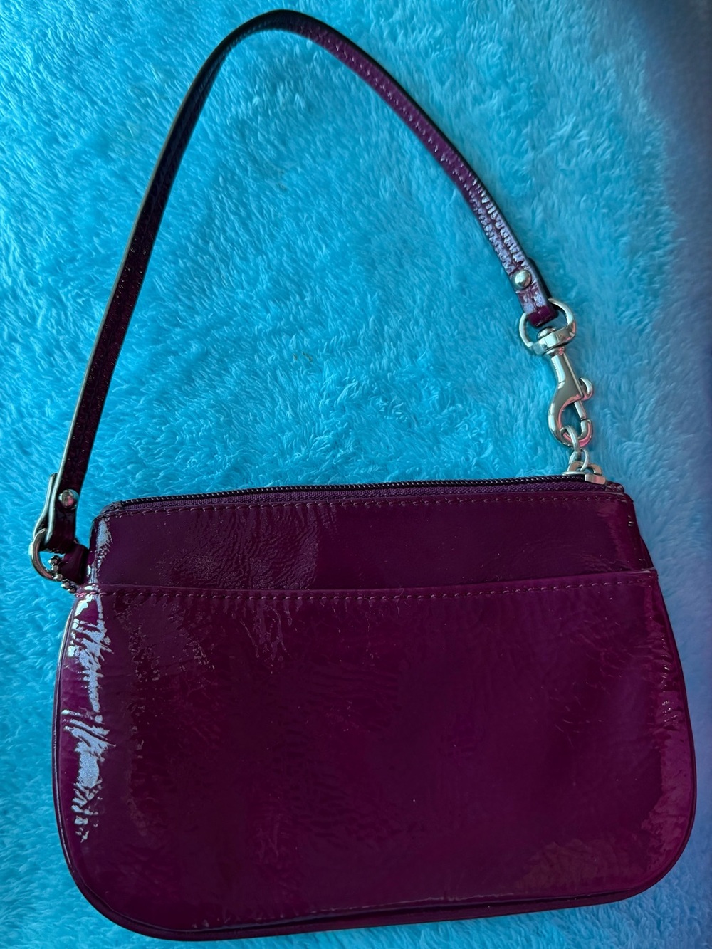 Coach Patent Wristlet in Deep Plum with matching hangtag NWOT